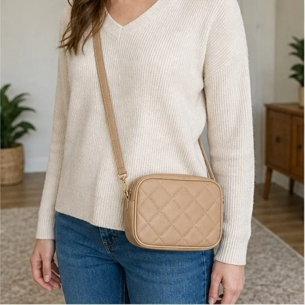 Tan Quilted Crossbody Bag